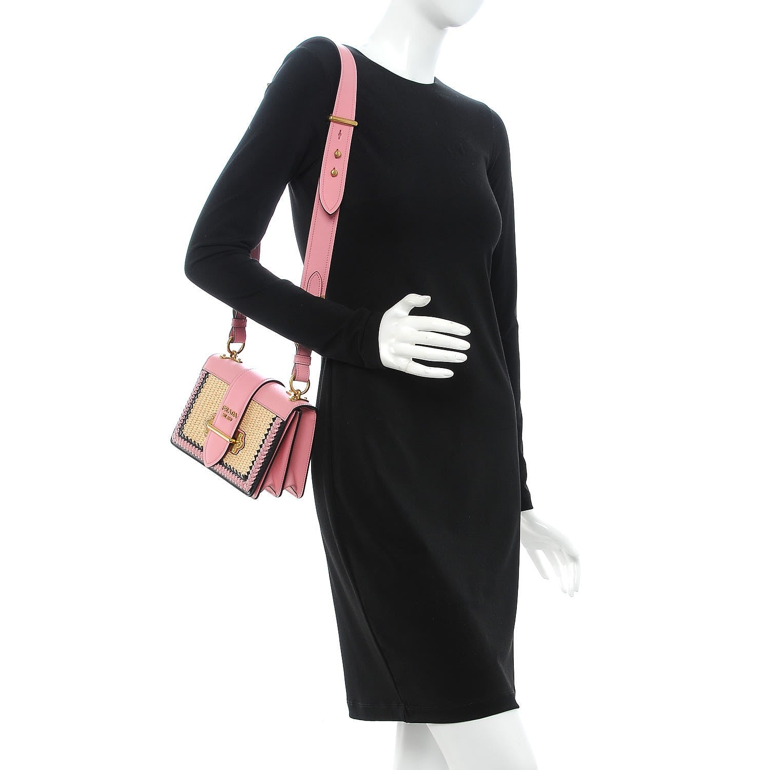 Prada City Calf Raffia Saffiano Cahier Bag Naturale Petalo 2 of 6