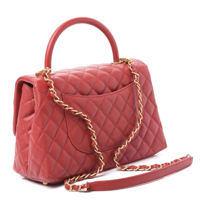 Chanel Caviar Quilted Small Coco Handle Flap Red 2 of 10