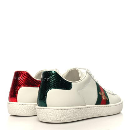Gucci Calfskin Ayers Bee Embroidered Womens Ace Sneakers 38 White Green 5 of 9