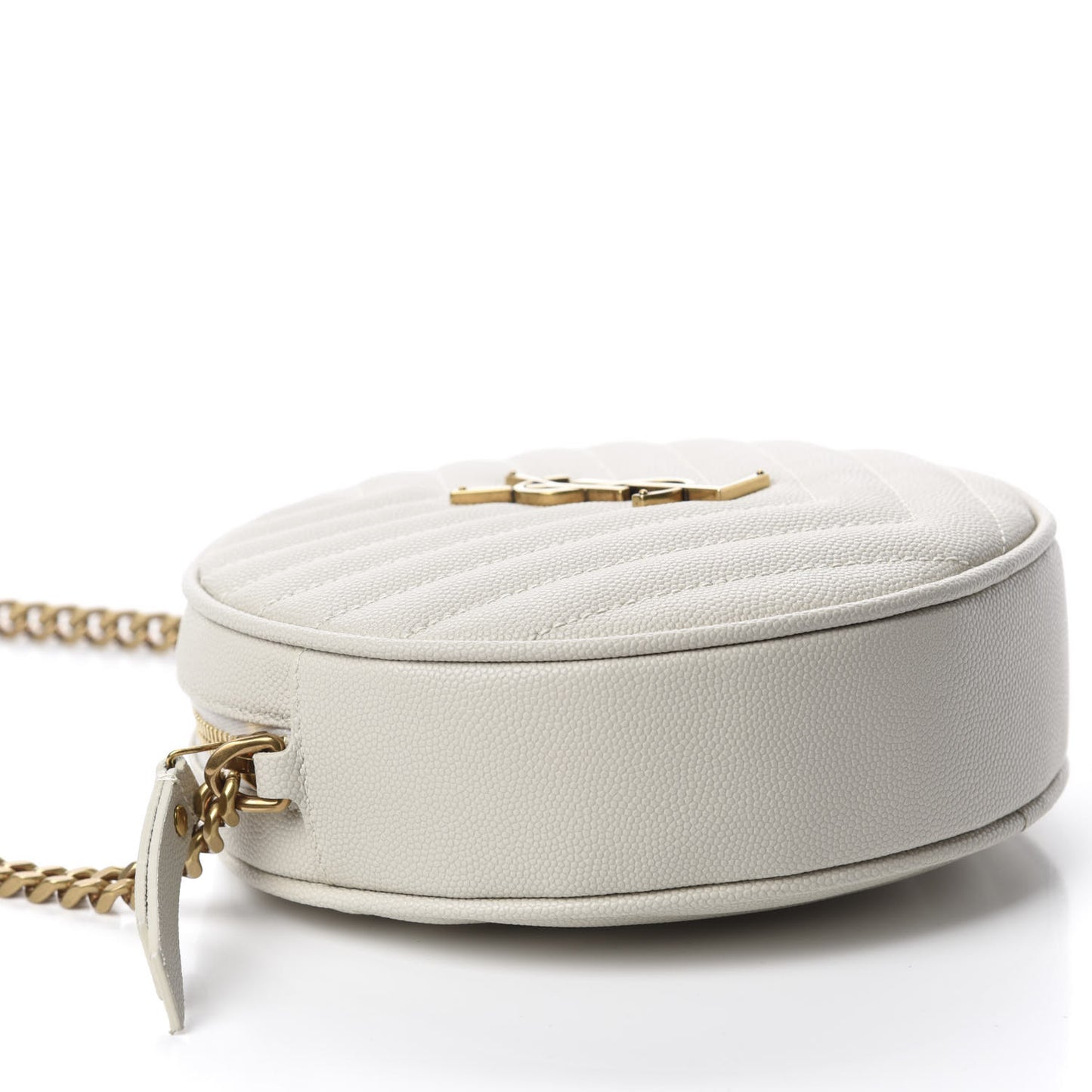 Grain De Poudre Matelasse Chevron Quilted Round Vinyle Camera Bag White