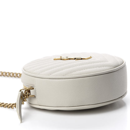 Saint Laurent Grain De Poudre Matelasse Chevron Quilted Round Vinyle Camera Bag White 4 of 10