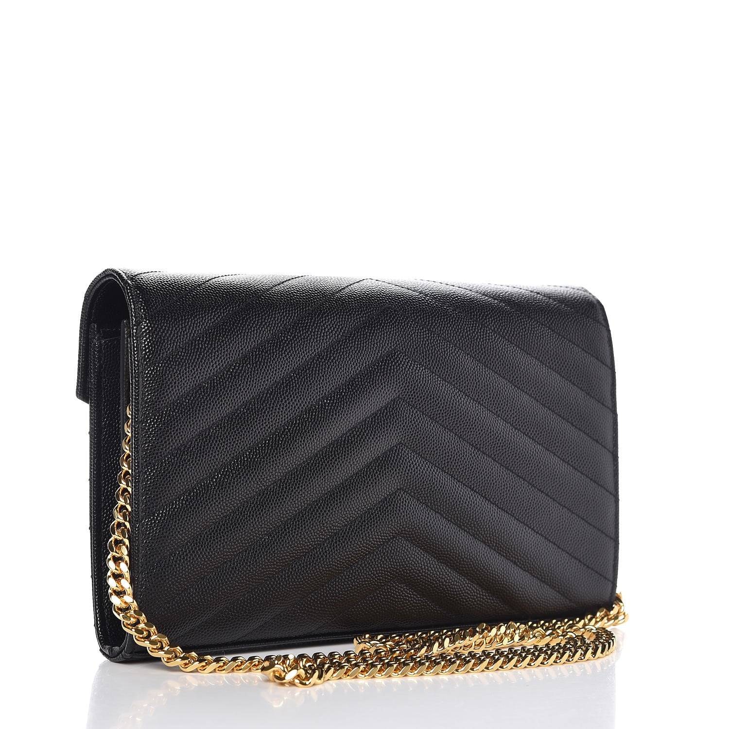 Saint Laurent Grain De Poudre Matelasse Chevron Monogram Chain Wallet Black 3 of 7