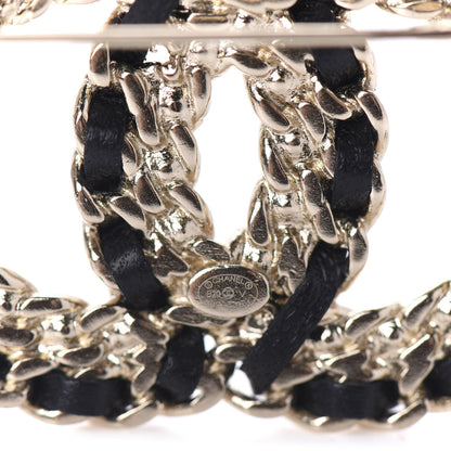 Chanel Lambskin Crystal Vintage Allure CC Chain Brooch Black Gold 4 of 5