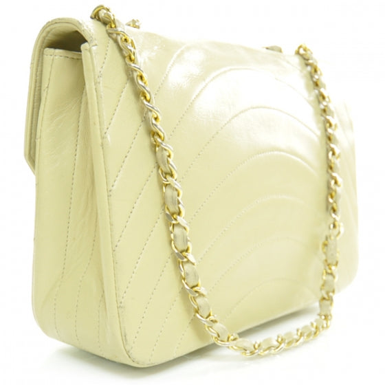 Lambskin Ribbon Stitched Flap Beige