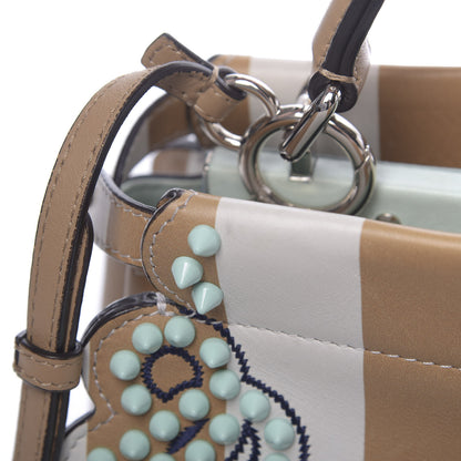 Fendi Vitello Shiny Nappa Pequin Flowers and Bows Scalloped Studded Mini Peekaboo Iconic Satchel Cuoio White Multicolor 11 of 14