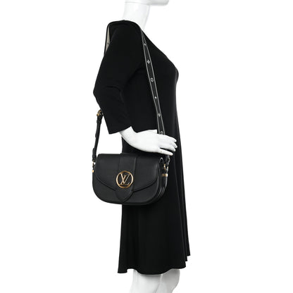 Louis Vuitton Grained Calfskin LV Pont 9 Soft MM Black 2 of 12