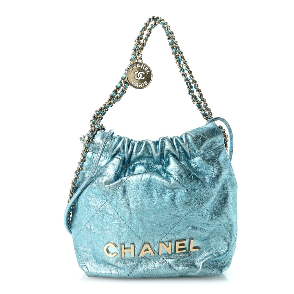 Metallic Calfskin Quilted Mini Chanel 22 Blue