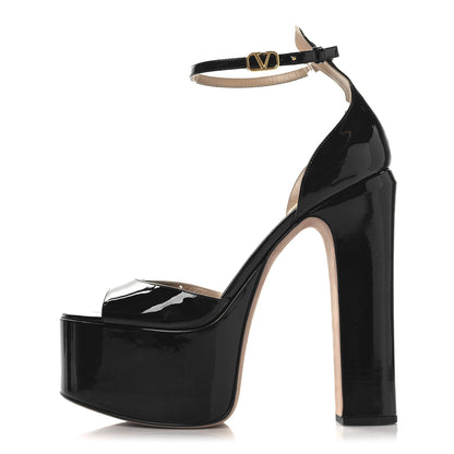 Valentino Garavani Patent Tan-Go 55/155mm Platform Sandals 39 Black 1 of 9