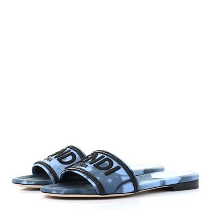 Fendi Canvas Floral Print Logo Flat Slide Sandals 35.5 Sagittarius Black 3 of 12