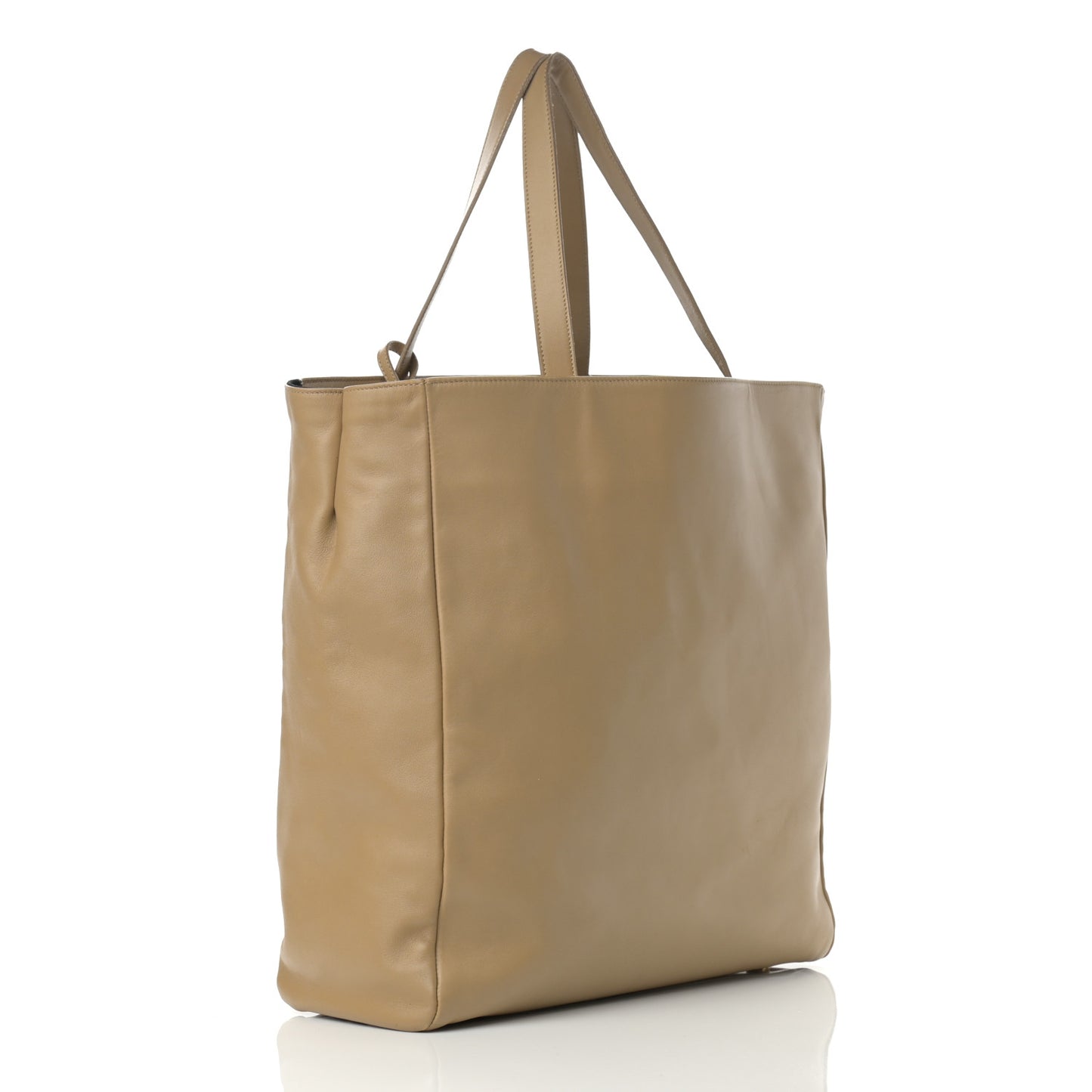 Calfskin Suede North South Reversible Shopping Tote Beige Black