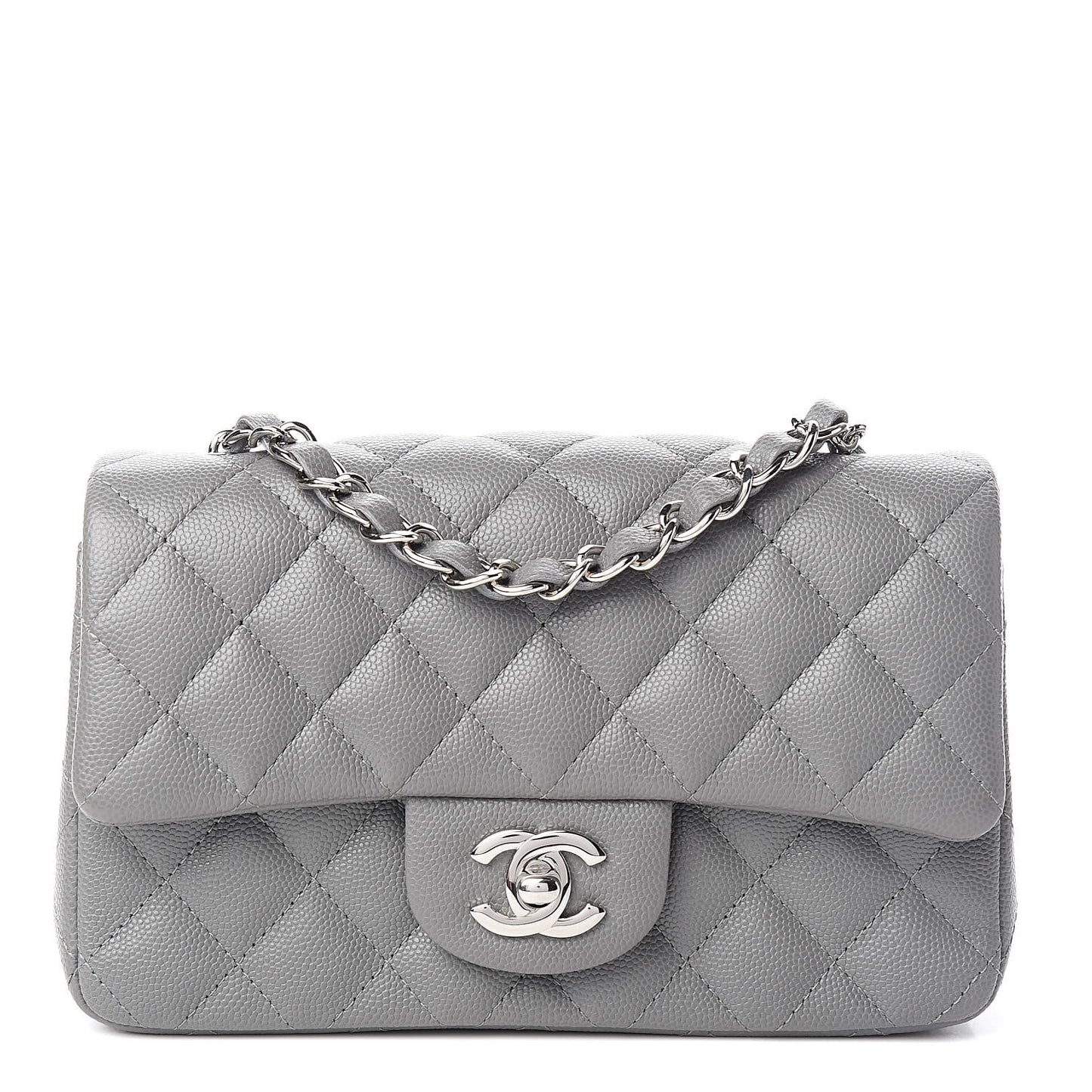 Caviar Quilted Mini Rectangular Flap Grey