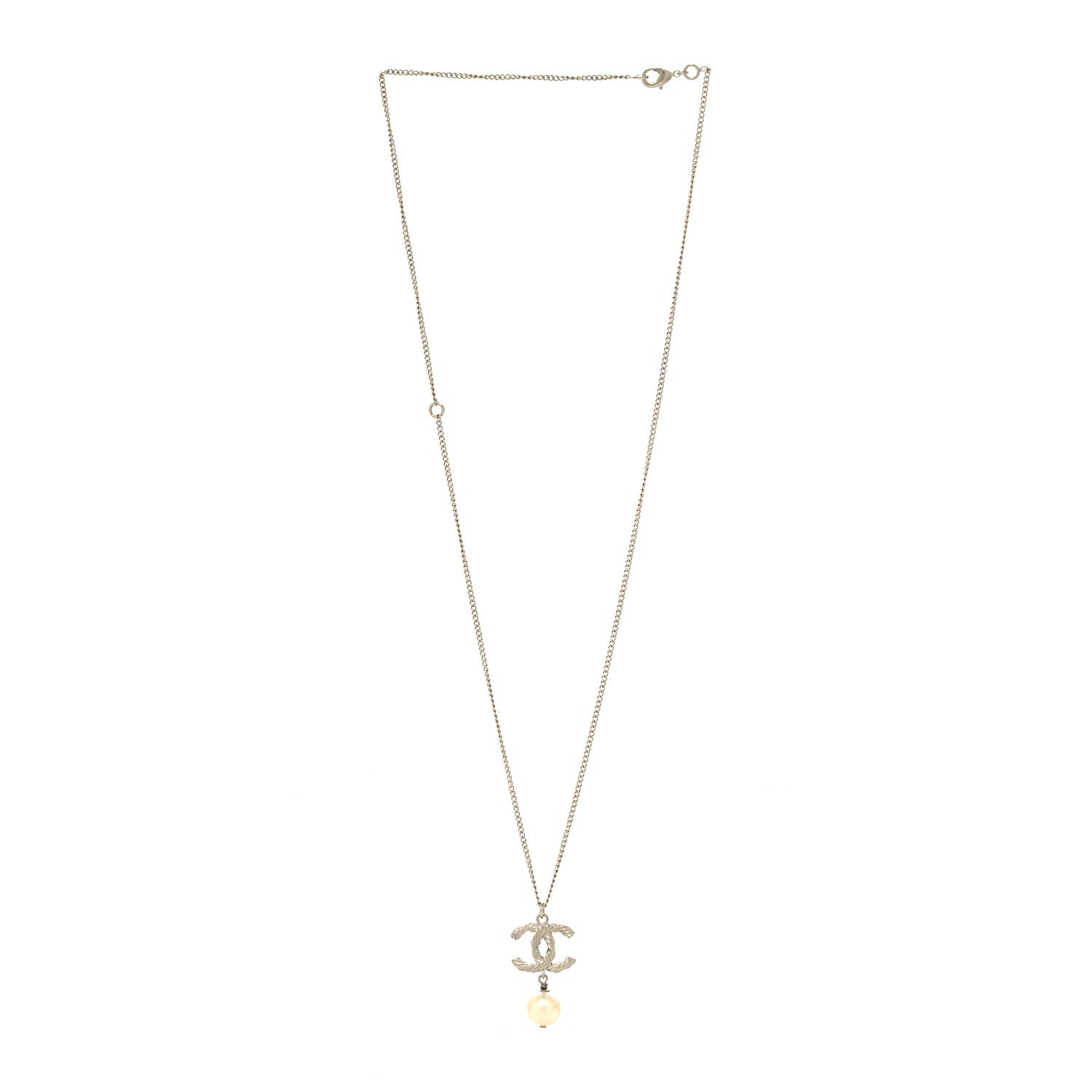 Chanel Crystal Pearl Twisted CC Drop Necklace Silver 3 of 5