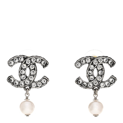 Chanel Crystal Pearl CC Drop Earrings Silver 1 of 5
