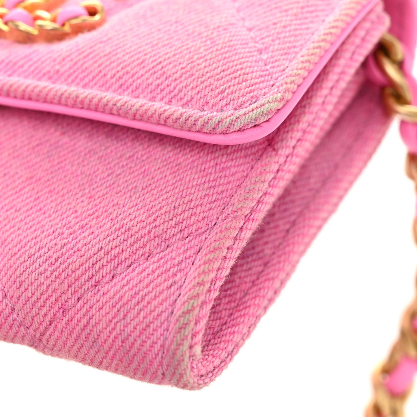 Denim Quilted Chanel 19 Flap Coin Purse With Chain Pink