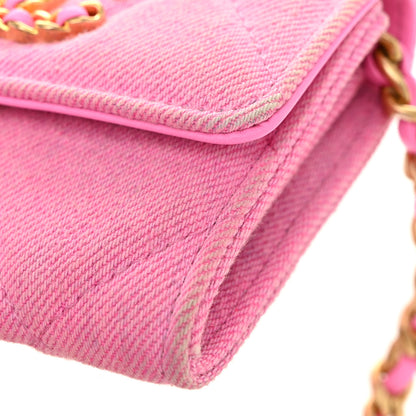 Chanel Denim Quilted Chanel 19 Flap Coin Purse With Chain Pink 11 of 12