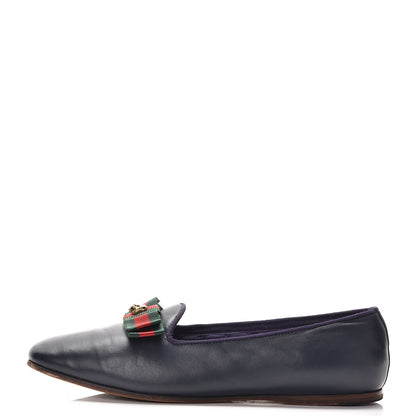 Gucci Calfskin Grosgrain Gallipolli Bow Loafers 38 Navy 1 of 18