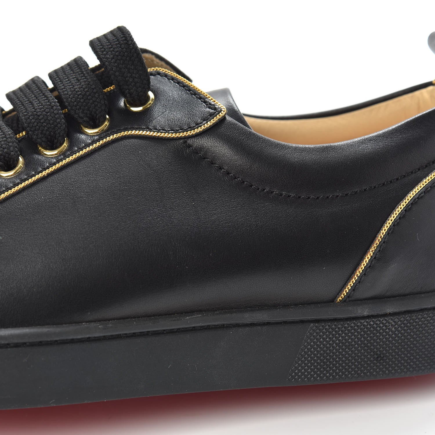 Christian Louboutin Calfskin Louis Junior Spikes Flat Sneakers 39 Black Gold 7 of 8