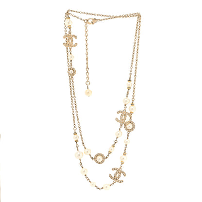 Chanel Pearl Crystal CC Long Necklace Gold 3 of 4