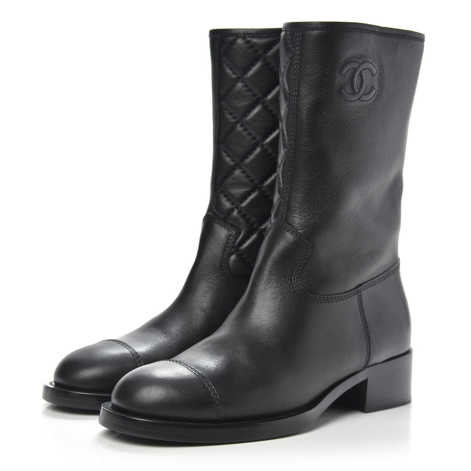 Chanel Calfskin Quilted CC Boots 38 Black 3 of 9