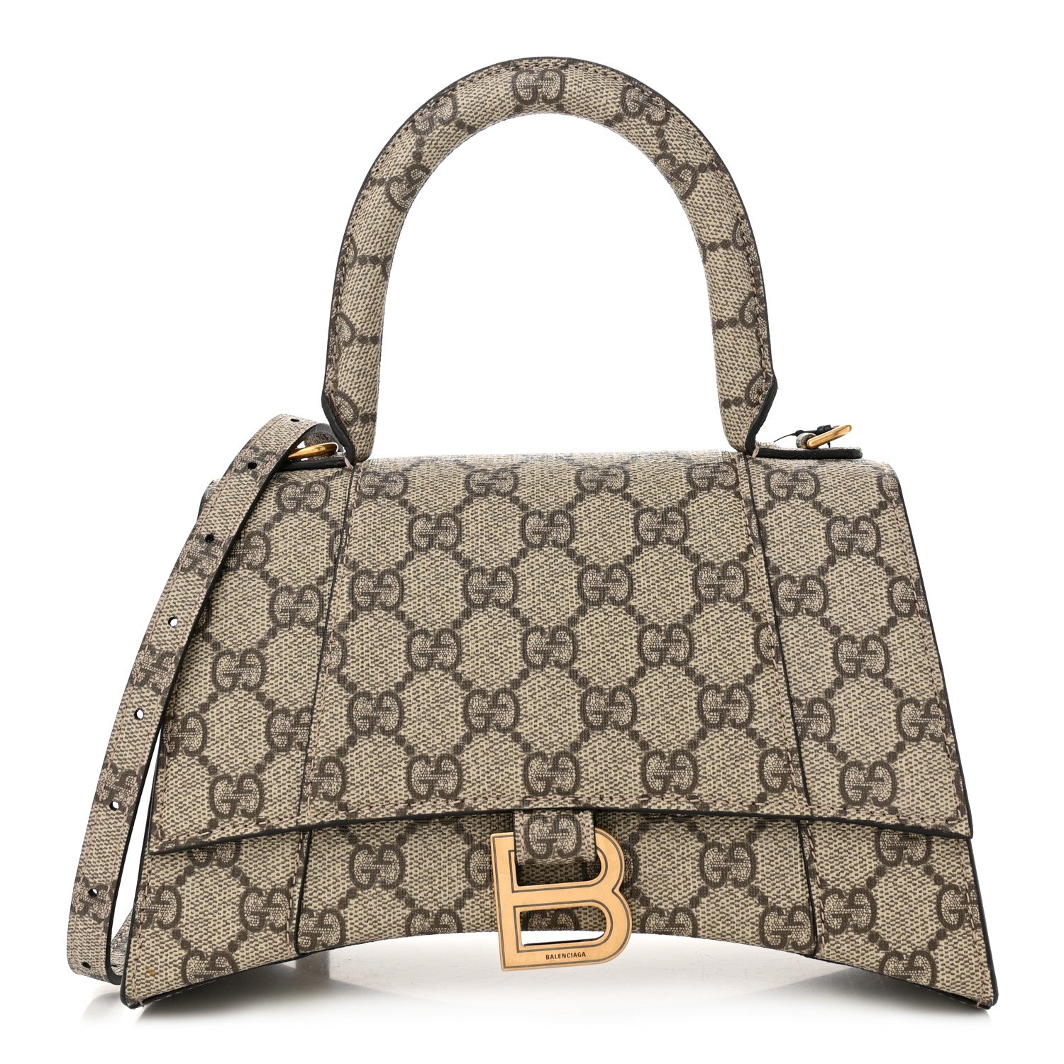 Balenciaga X GUCCI GG Supreme Monogram Small Hourglass Top Handle Bag Beige Ebony 1 of 11