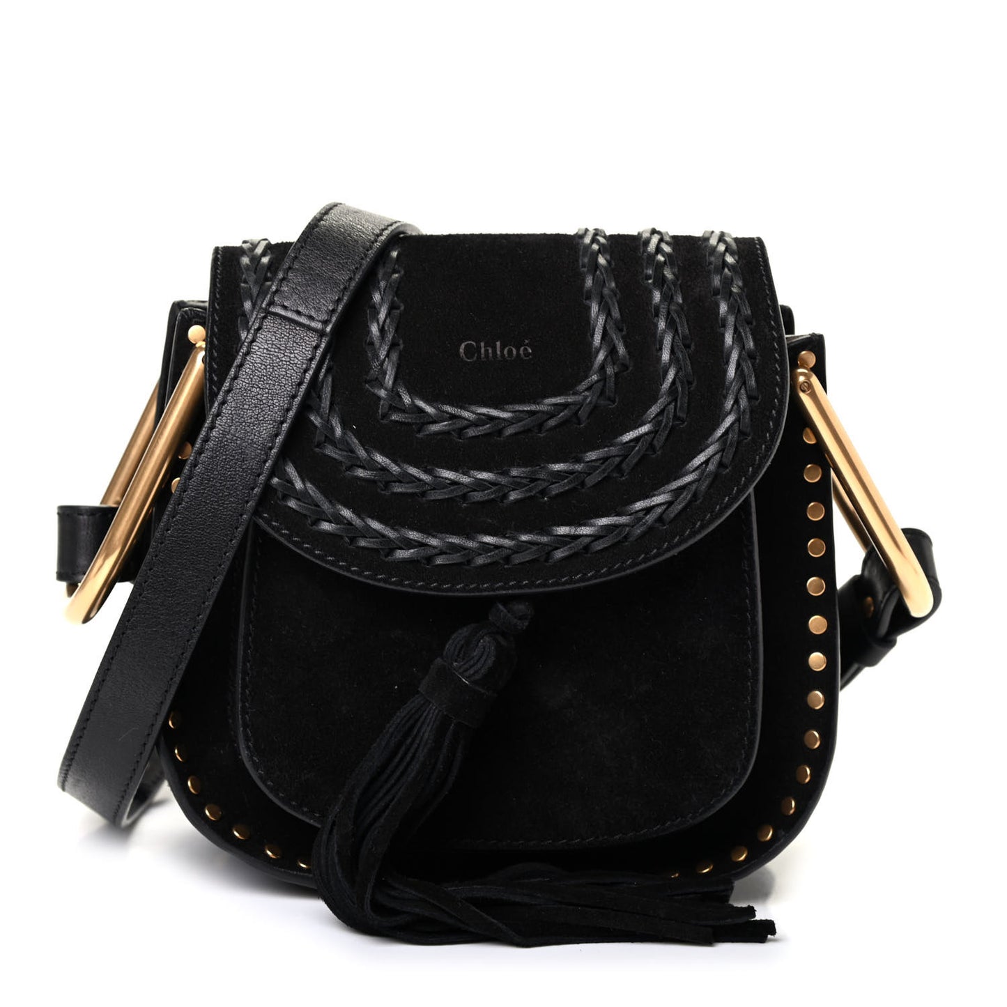 Suede Calfskin Braided Mini Hudson Shoulder Bag Black