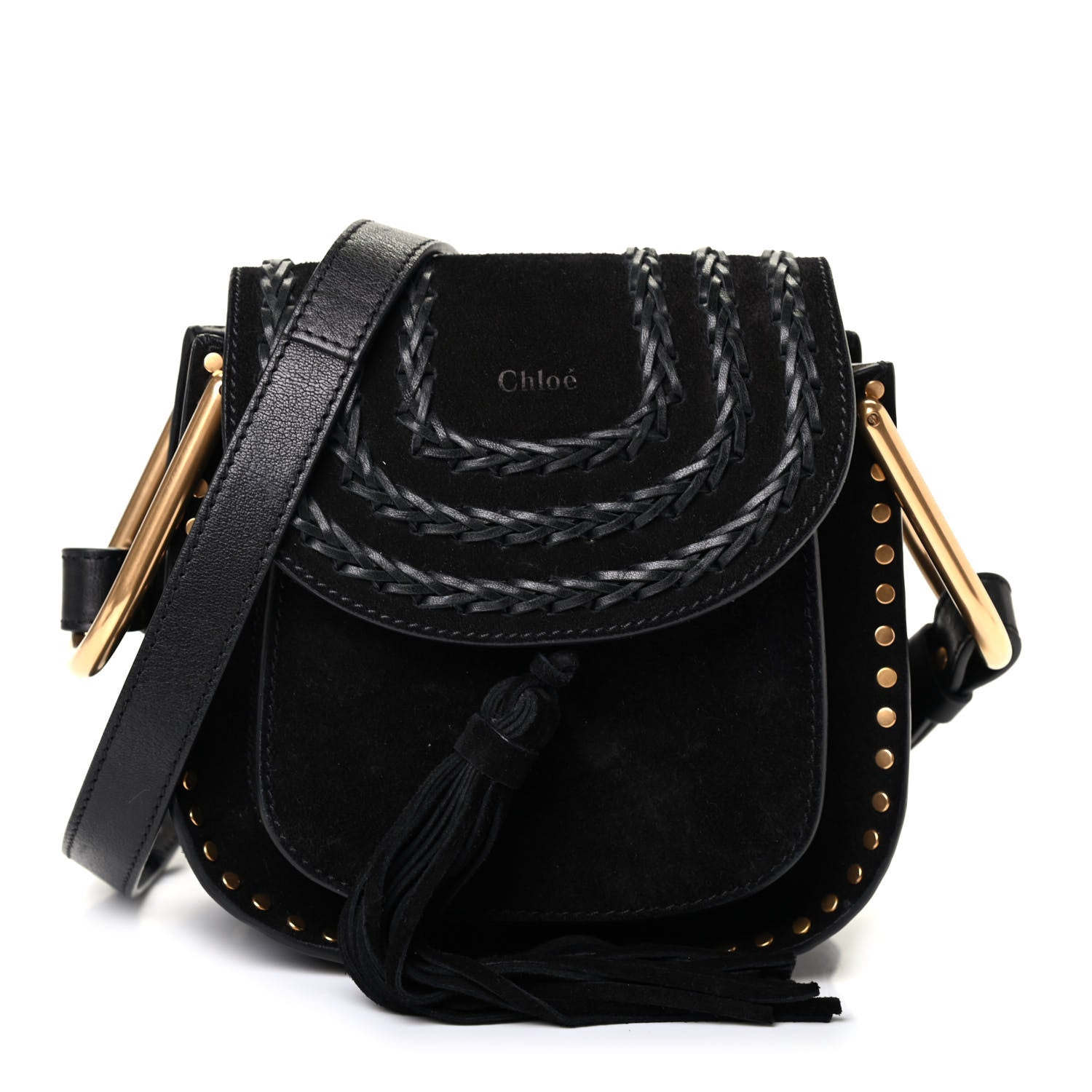 Chloe Suede Calfskin Braided Mini Hudson Shoulder Bag Black 1 of 4