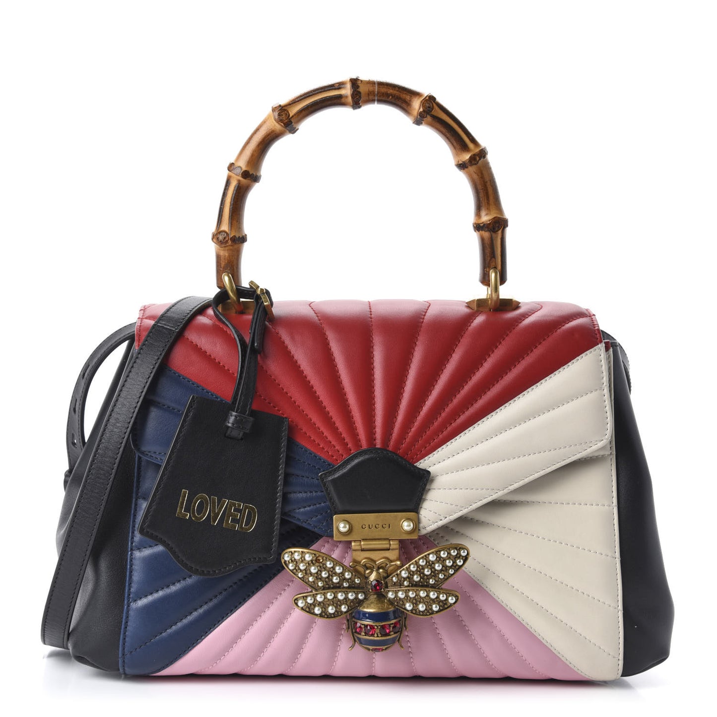 Calfskin Bamboo Trapuntata Queen Margaret Top Handle Bag Blue Agata Hibiscus Red Mystic White Sugar Pink
