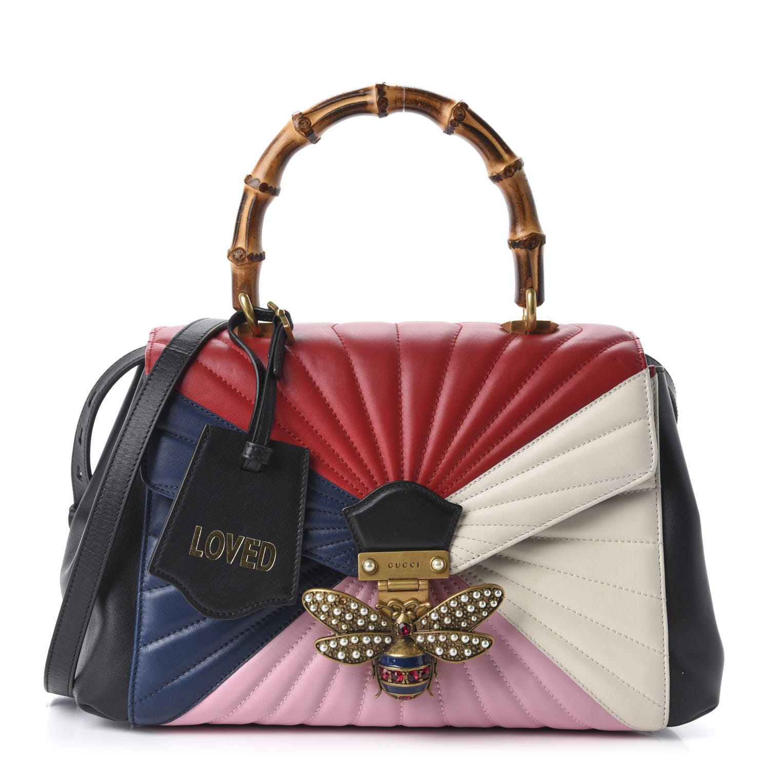 Gucci Calfskin Bamboo Trapuntata Queen Margaret Top Handle Bag Blue Agata Hibiscus Red Mystic White Sugar Pink 1 of 11