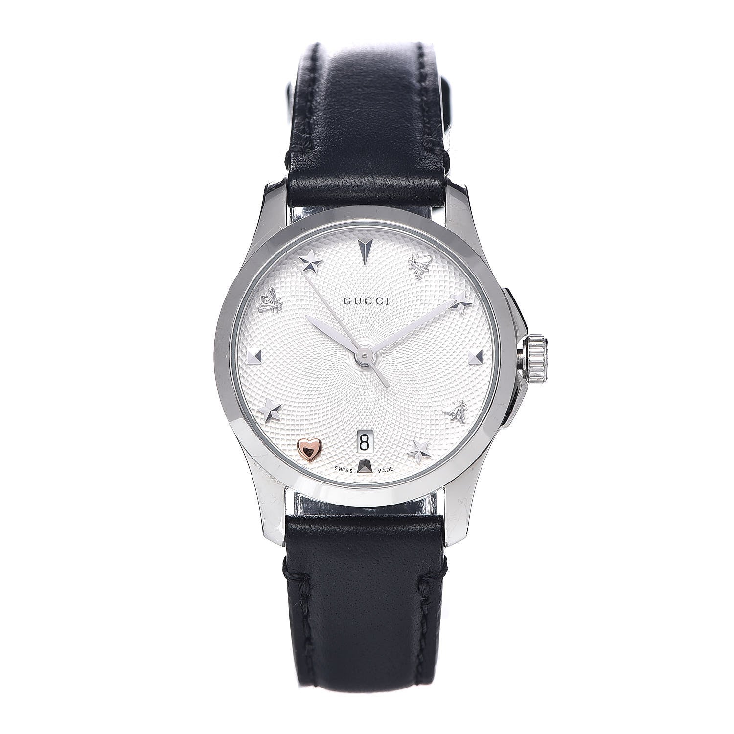 Gucci Stainless Steel Calfskin 27mm G-Timeless Charm Quartz Watch 1 of 8