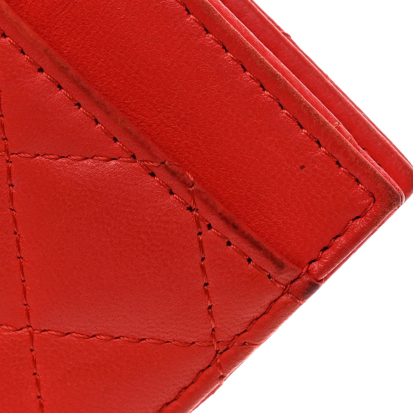 Lambskin Quilted Card Holder Wallet Red