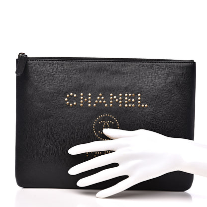 Chanel Caviar Studded Medium Deauville Pouch Black 2 of 11