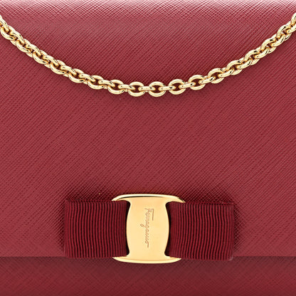 Salvatore Ferragamo Hammered Calfskin Vara Bow Chain Wallet Red 7 of 10