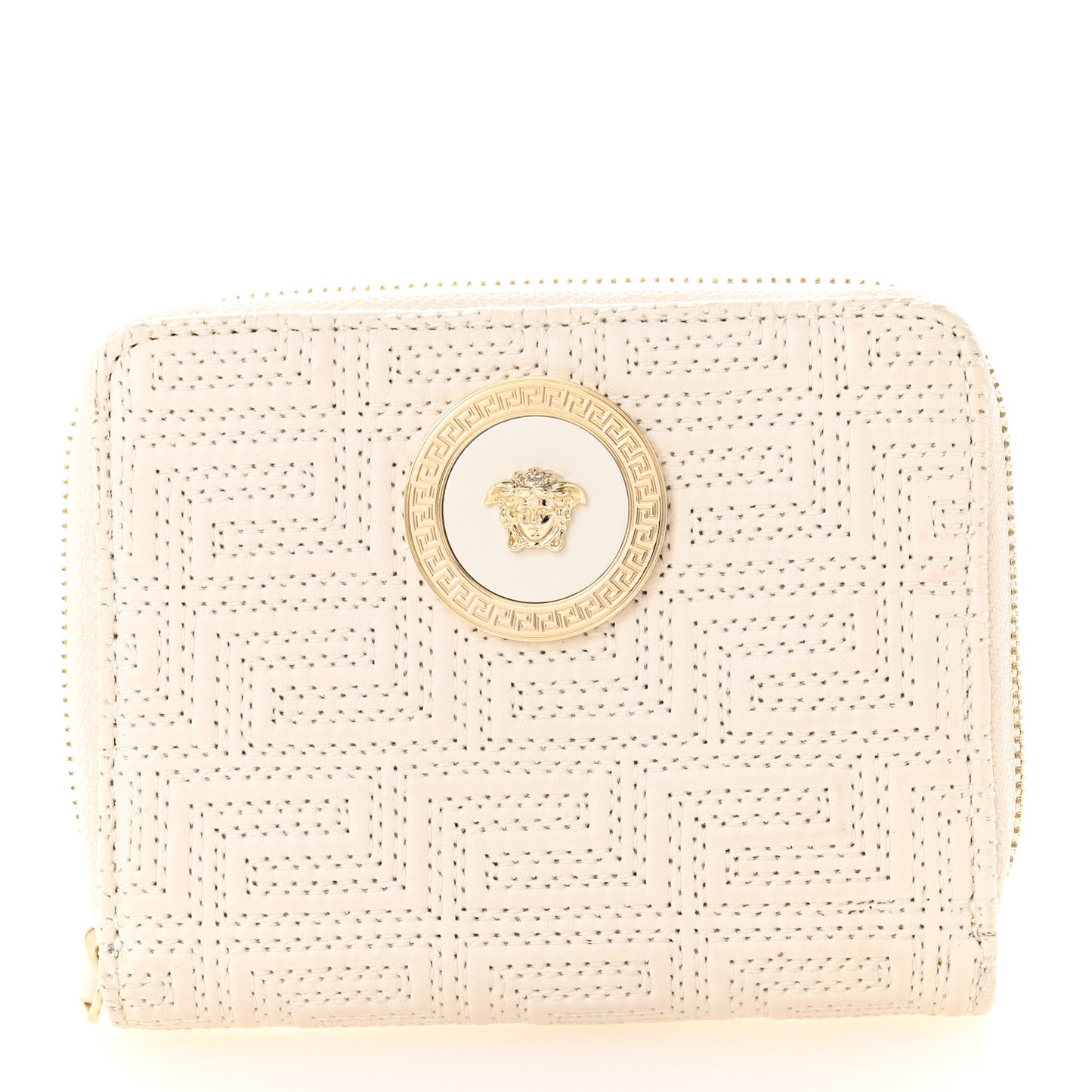 Calfskin Icon Quilted Compact Zip Around Wallet White