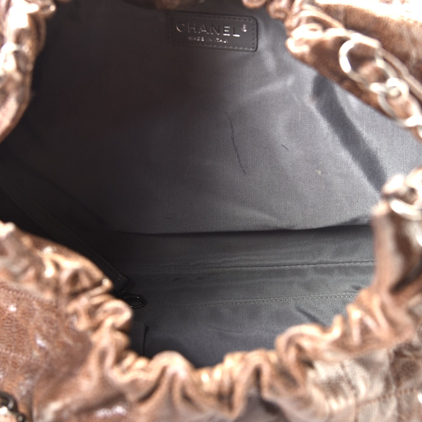 Distressed Glazed Caviar Quilted Medium Elastic Tote Brown