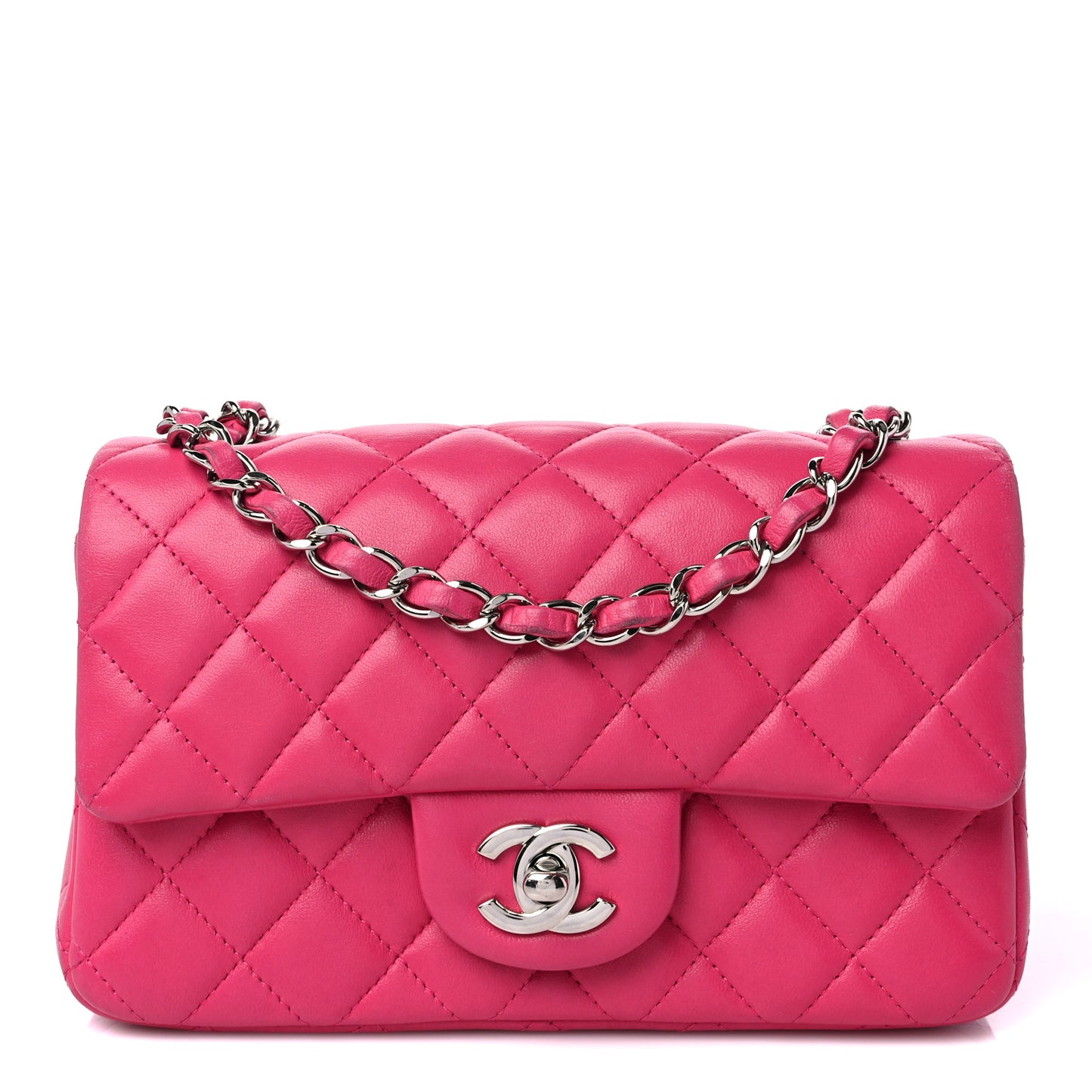 Lambskin Quilted Mini Rectangular Flap Fuchsia