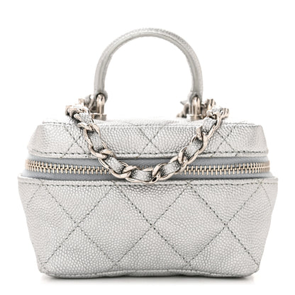 Chanel Metallic Caviar Quilted Mini Top Handle Vanity With Chain Silver 1 of 11