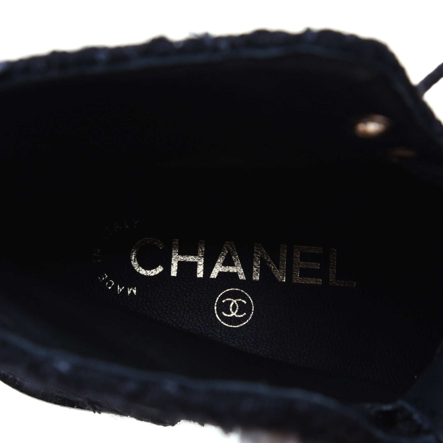 Chanel Tweed Patent Calfskin Pearl Combat Short Boots 36.5 Black Grey Blue 8 of 10
