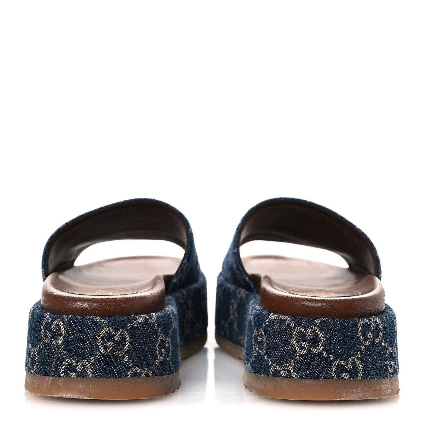 New Denim GG Monogram Angelina Platform 55mm Slide Sandals 39.5 Blue Tea