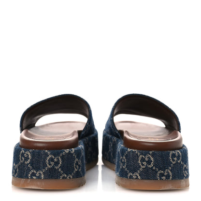 Gucci New Denim GG Monogram Angelina Platform 55mm Slide Sandals 39.5 Blue Tea 6 of 12
