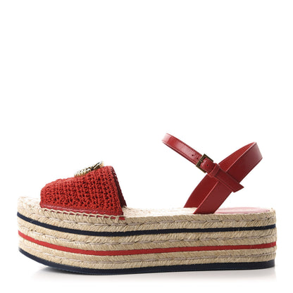 Gucci Cotton Malaga Kid Crochet Pearly GG Lilibeth Espadrille Platform Sandals 38 Hibiscus Red 1 of 10