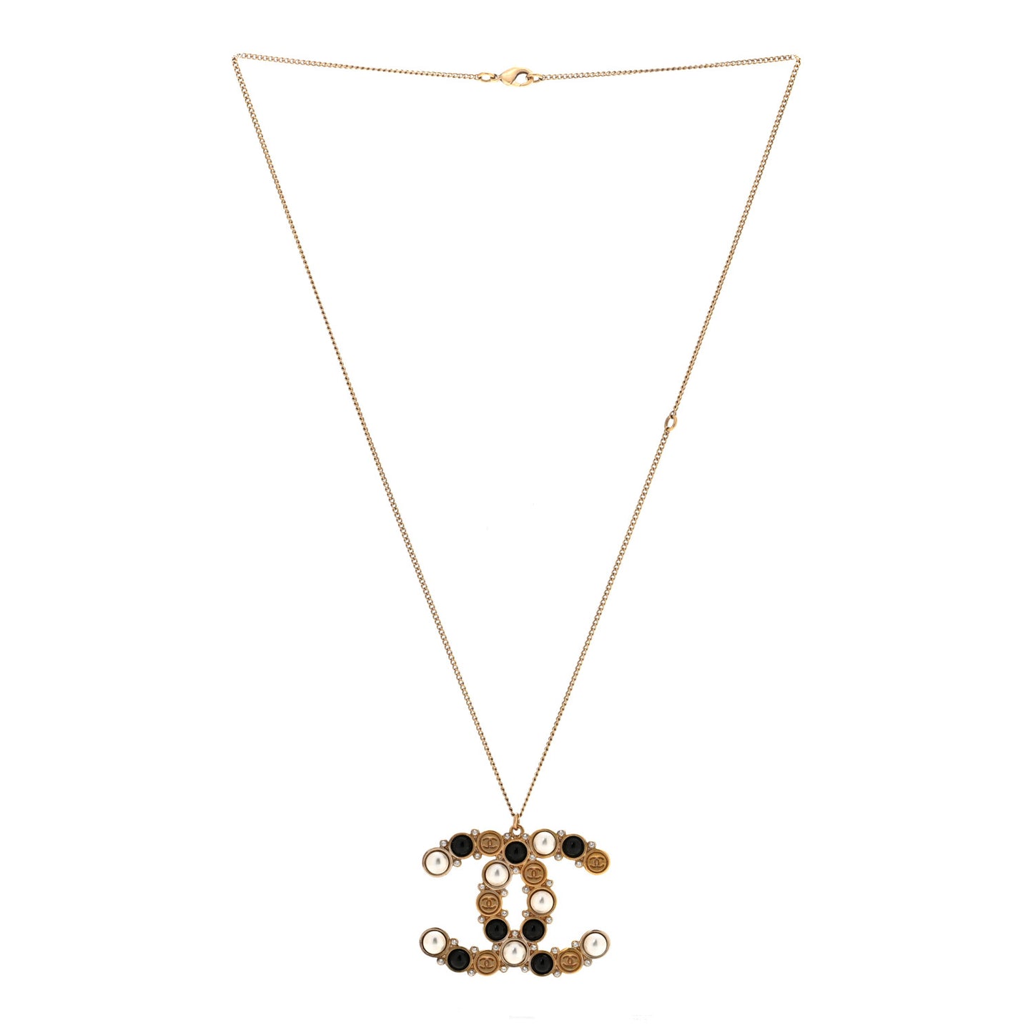 Crystal Pearl CC Chain Necklace Gold Black