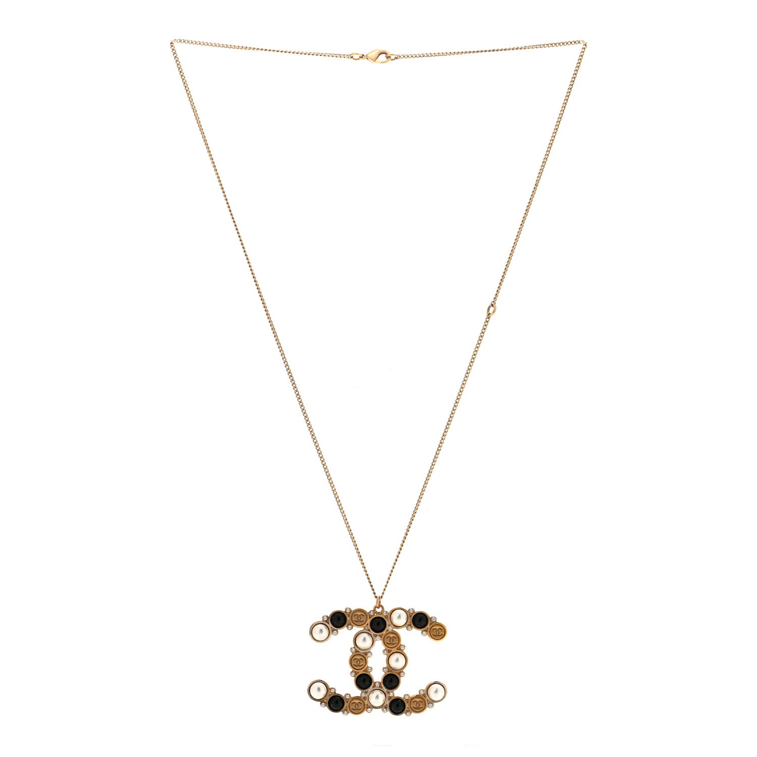 Chanel Crystal Pearl CC Chain Necklace Gold Black 3 of 6