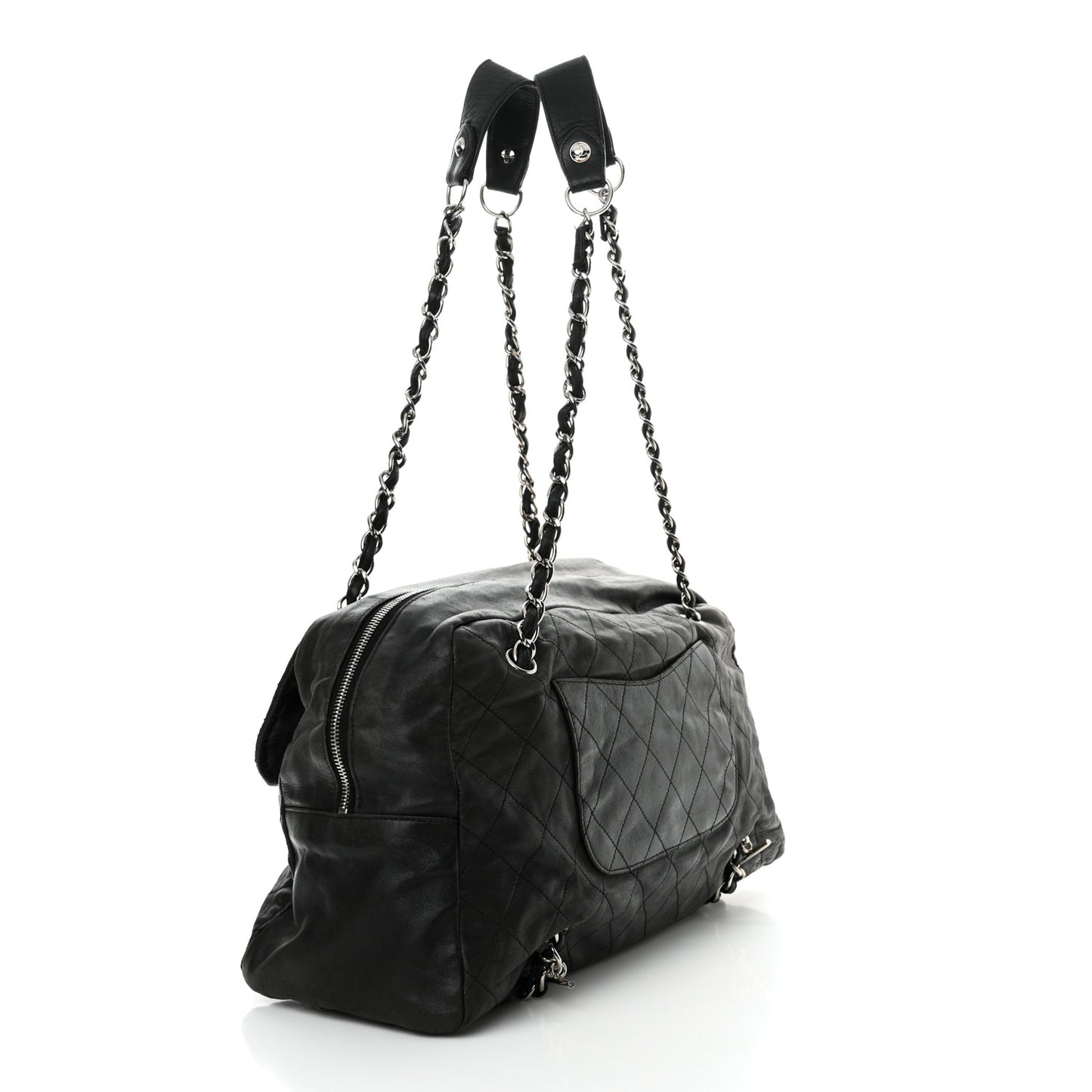 Lambskin Quilted Large Chain Around Tote Black