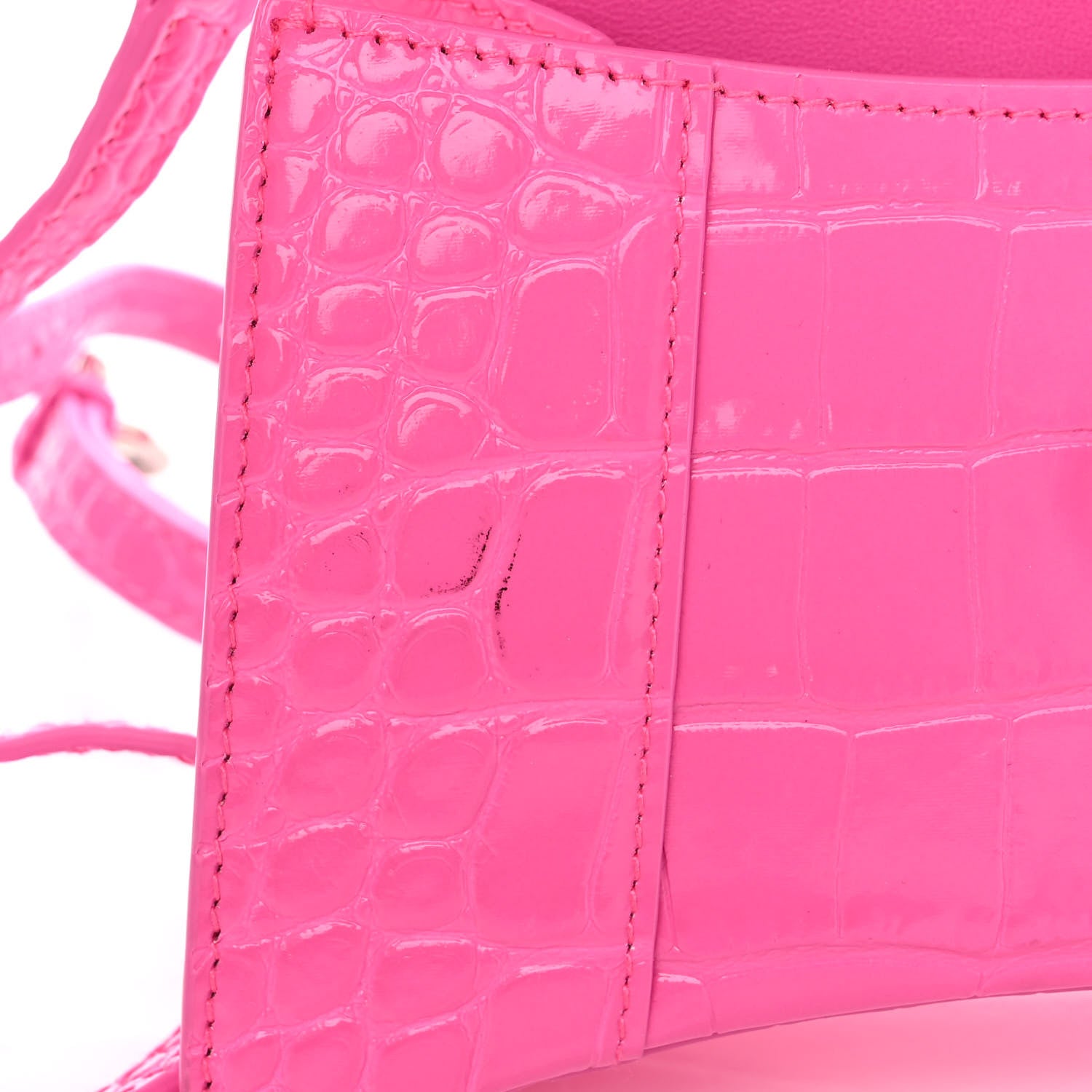 Balenciaga Shiny Calfskin Crocodile Embossed Hourglass Top Handle Bag XS Neon Pink 12 of 12