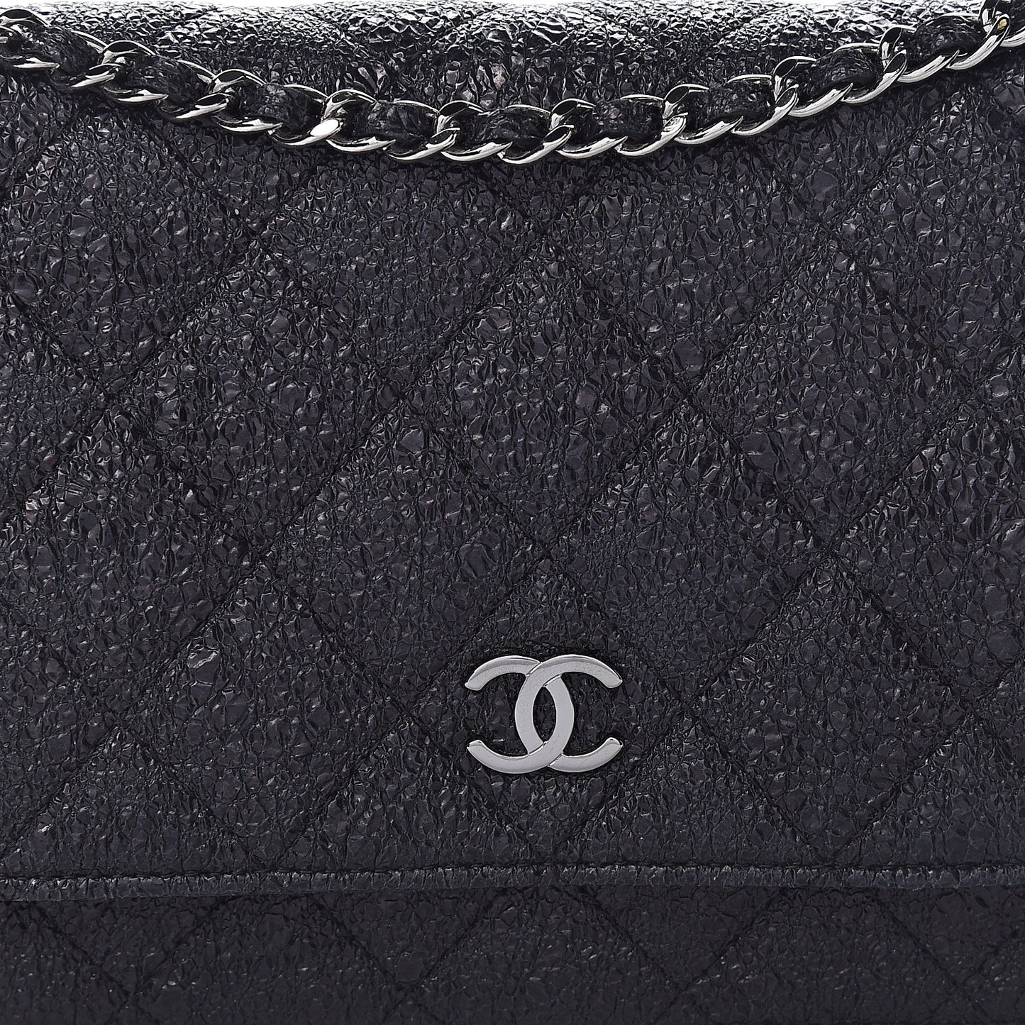 Crackled Calfskin Wallet On Chain WOC Black
