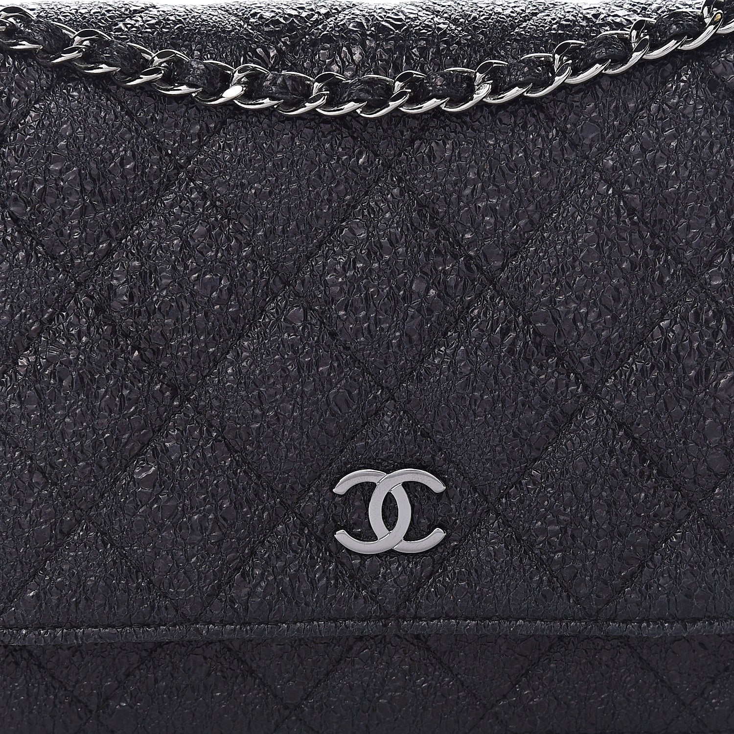 Chanel Crackled Calfskin Wallet On Chain WOC Black 7 of 10