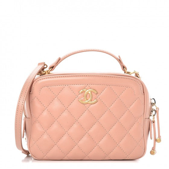 Calfskin Quilted CC Small Vanity Case Dark Beige