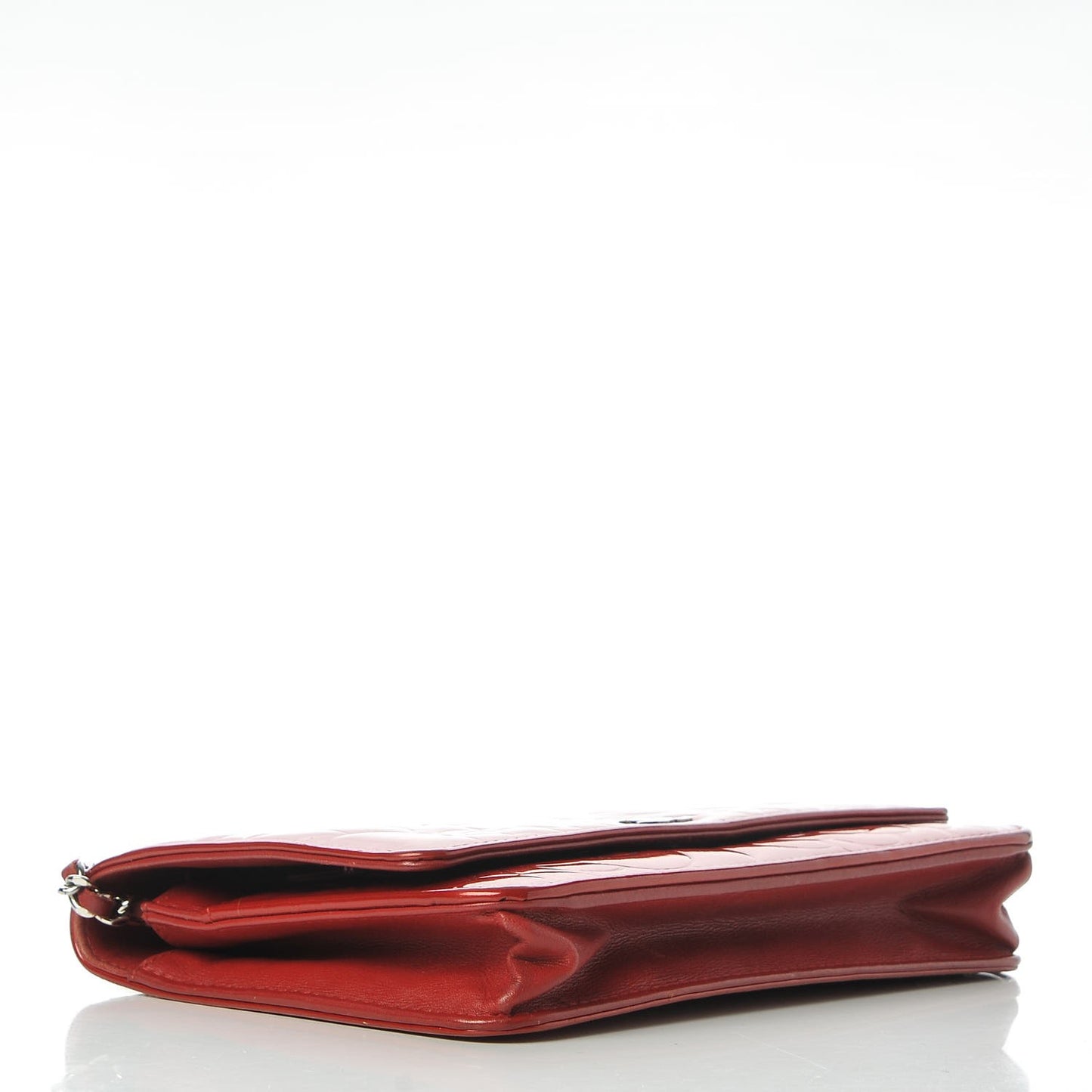 Patent Camellia Embossed Wallet On Chain WOC Dark Red