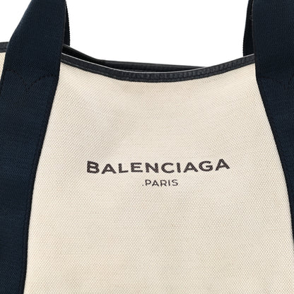Balenciaga Cotton Canvas Satin Calfskin S Navy Cabas Natural Black 9 of 19