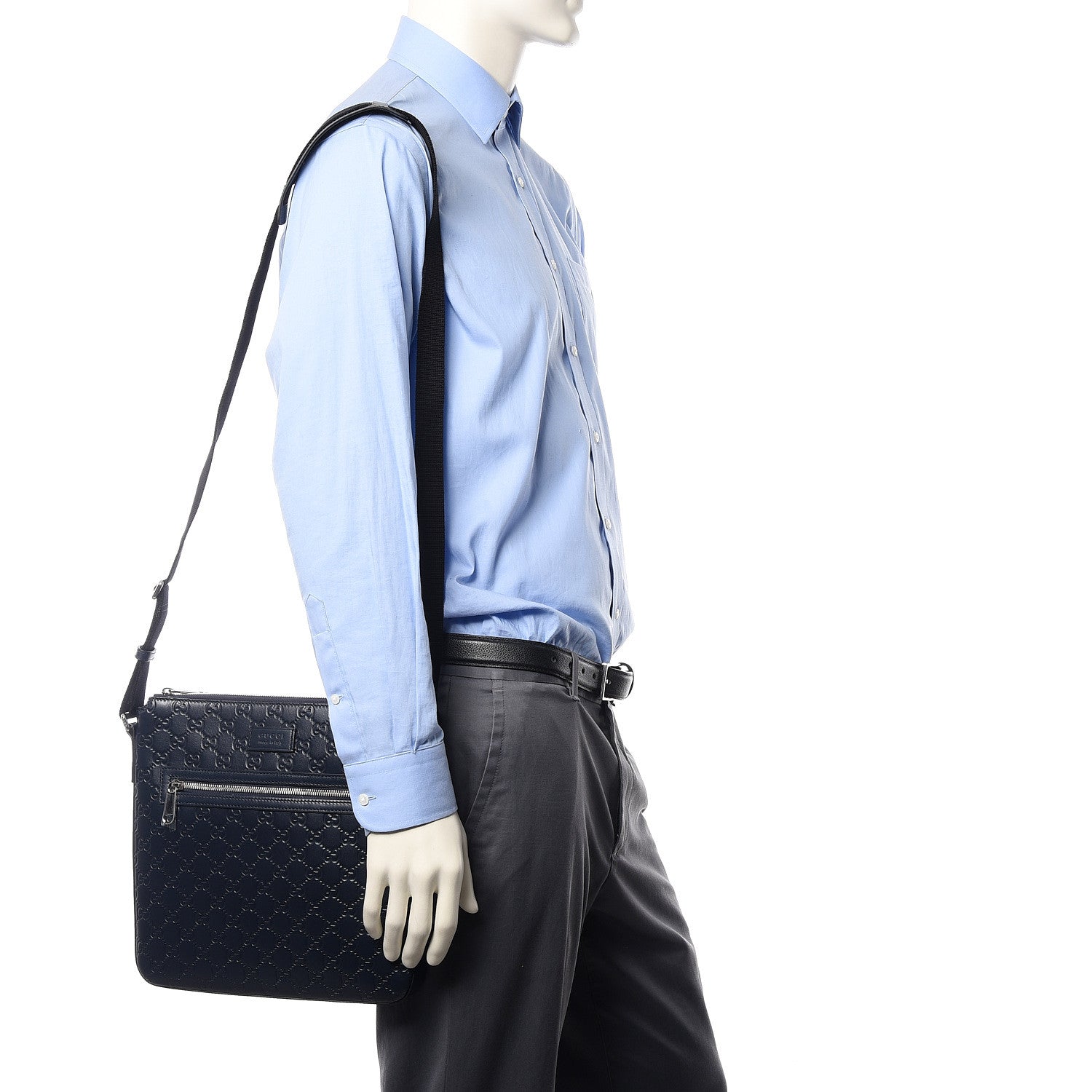 Gucci Guccissima Signature Medium Flat Messenger Bag Blue 2 of 10